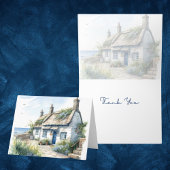 透明水彩画の コーニッシュの海辺の小さな家 サンキューカード