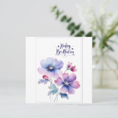 透明水彩 紫の花 誕生日 グリーティングカード (スタンド正面)