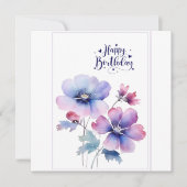 透明水彩 紫の花 誕生日 グリーティングカード (正面)