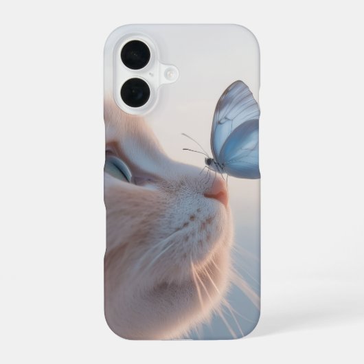 透明猫及び青色蝶の電話ケース iPhone 16ケース (裏面)