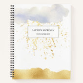 透明青色フェイク金ゴールド箔モノグラム手帳 ノートブック (正面)