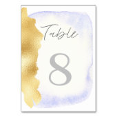 透明青色フェイク金箔のテー結婚ブルカード テーブルナンバー (裏面)