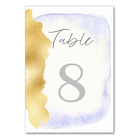 透明青色フェイク金箔のテー結婚ブルカード テーブルナンバー (裏面)