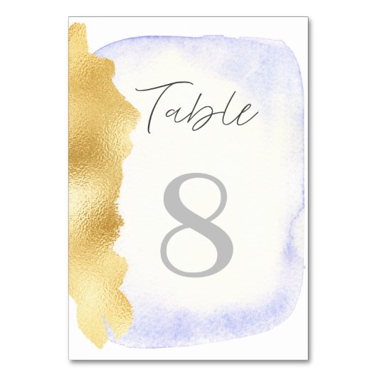 透明青色フェイク金箔のテー結婚ブルカード テーブルナンバー (正面)