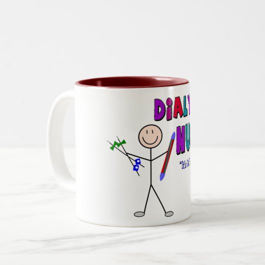 透析のナースの棒人のデザイン ツートーンマグカップ (正面左)