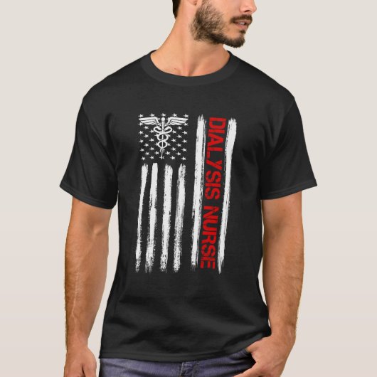 透析ナースアメリカ国旗の愛国的なRnネフローロ Tシャツ (正面)