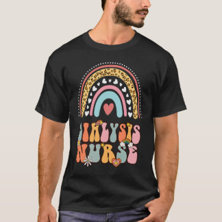 透析ナース腎臓看護グルーヴィーレトロライ Tシャツ