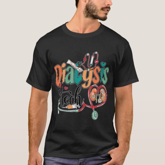 透析技術キドニーチームテックナース聴診器 Tシャツ (正面)