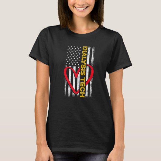 透析技術者フラグハート腎臓学テクノロジー Tシャツ (正面)