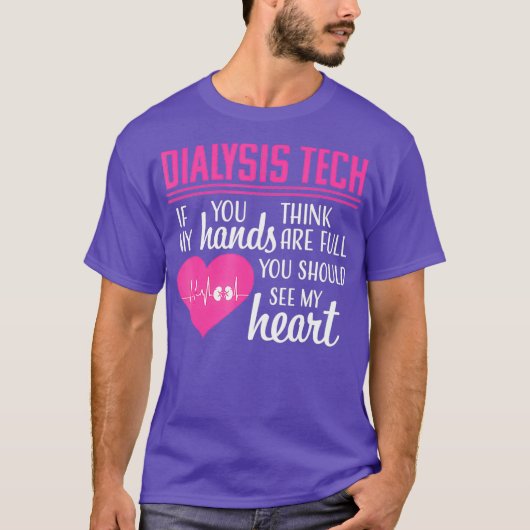 透析技術者技術ハート腎症おもしろい Tシャツ (正面)