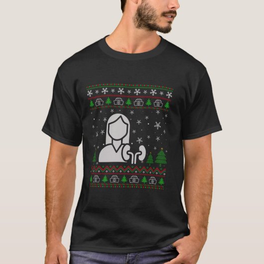 透析用の醜いクリスマスセーターナースおもしろいUg Tシャツ (正面)