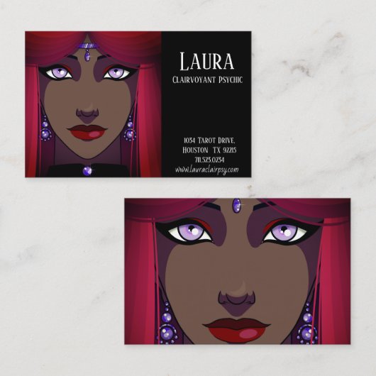 透視能力サイキックタロットレッドヘアビジネスカード 名刺 (正面/裏面)