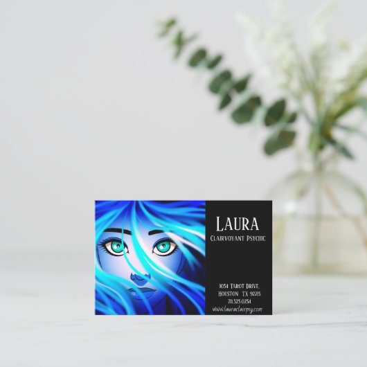 透視能力精神タロットブルーレディービジネスカード 名刺 (スタンド正面)