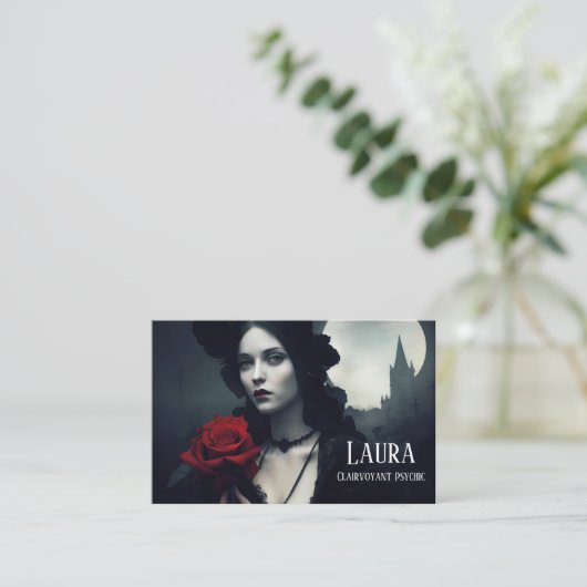 透視能力精神性ゴシックエレガントレディーレッドローズ 名刺 (スタンド正面)