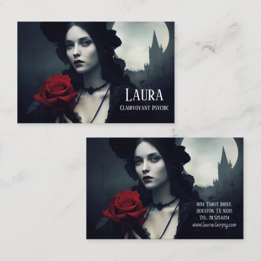 透視能力精神性ゴシックエレガントレディーレッドローズ 名刺 (正面/裏面)