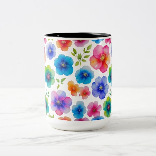 「透鮮やか明の水カラー開花 | フローラ ツートーンマグカップ (中央)