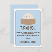 途中で小さな餃子の青い赤ちゃんシャワー サンキューカード (正面/裏面)