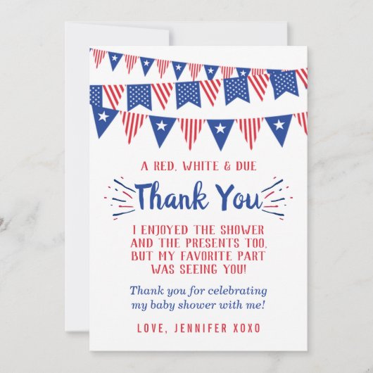 途中で爆竹を!7月4日の赤ちゃんシャワー サンキューカード (正面)