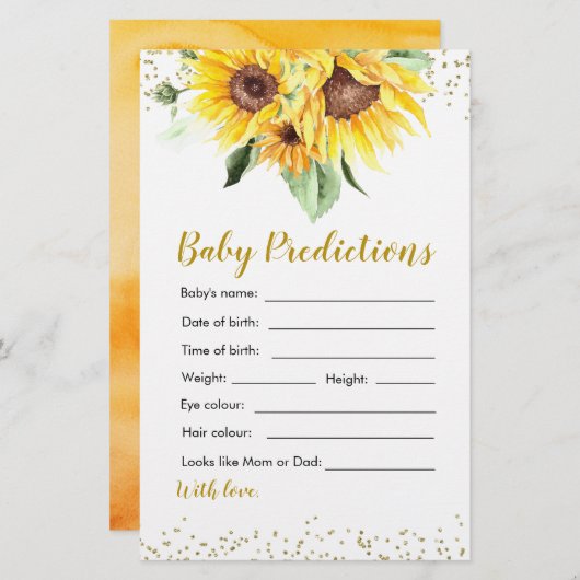 途中のひまわり赤ちゃんシャワーベビー予測 (正面/裏面)