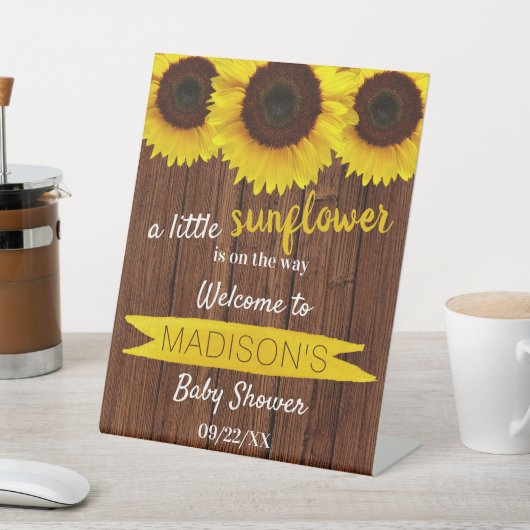 途中のひまわり!ベビーシャワーへようこそ 台座サイン (インサイチュ)