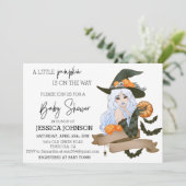 途中のカボチャ魔女の赤ちゃんシャワーハロウィーン 招待状 (スタンド正面)