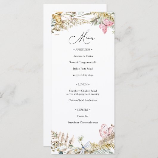 途中のバタフライが「ぼほ」ベビーシャワーメニュー メニュー (正面/裏面)