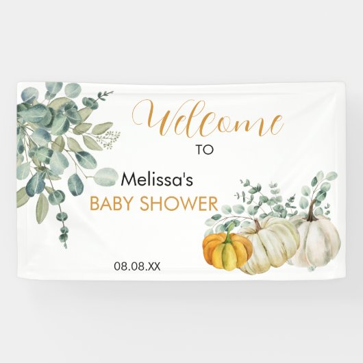 途中の小さなカボチャ秋の赤ちゃんシャワー 横断幕 (横)