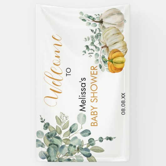 途中の小さなカボチャ秋の赤ちゃんシャワー 横断幕 (縦)