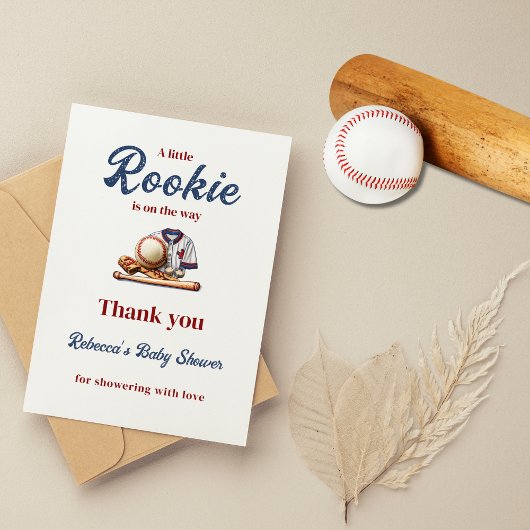 途中の小さなルーキー – 野球の赤ちゃんシャワー サンキューカード