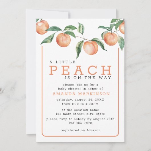 途中の小さな桃の水色の赤ちゃんシャワー 招待状 (正面)