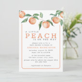 途中の小さな桃の水色の赤ちゃんシャワー 招待状 (スタンド正面)