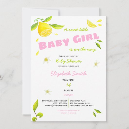 途中の小さな赤ん坊の女の子 招待状 (正面)