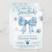 途中の少し雪の結晶の青い男の赤ちゃんシャワー 招待状 (正面/裏面)