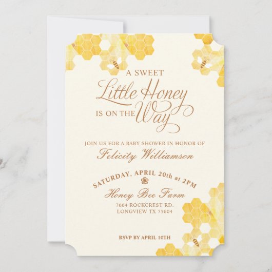 途中の甘い小さな蜂蜜 | 蜂の赤ちゃんシャワー 招待状 (正面)