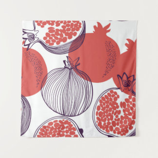 途切れないファッションパターンのザクロ果実、ハル タペストリー