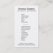 通されたリボンの法的秘書ワードプロセッサ 名刺 (裏面)