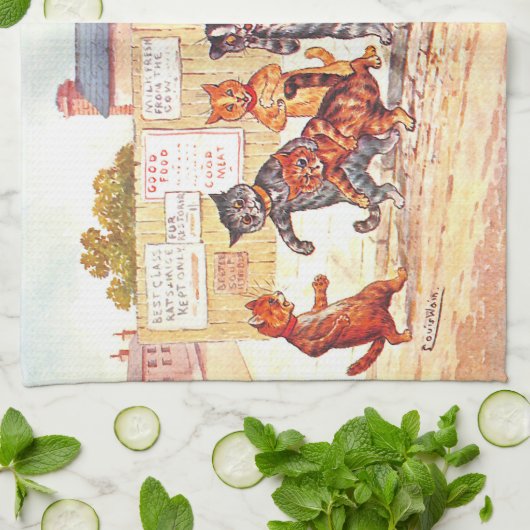 通りがルイ·ワインティータオルで猫と戦う キッチンタオル (折り畳み)