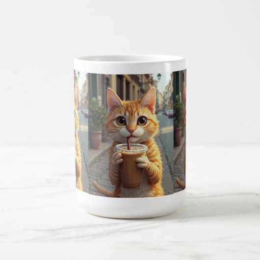 通りでコーヒーを飲む猫 コーヒーマグカップ (中央)
