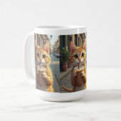 通りでコーヒーを飲む猫 コーヒーマグカップ (正面左)