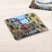 通りでヴェネツィアで洗濯した服イタリア スクエアペーパーコースター (アングル)