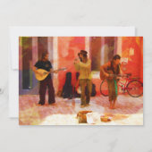 通りで一緒に演奏するストリートミュージシャンの誕生日招待状 招待状 (裏面)