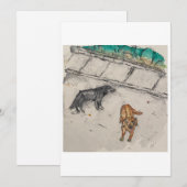 通りで犬たちを迎えるグリーティングカード 招待状 (正面/裏面)