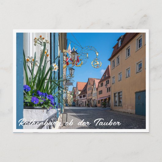 通りと花Rothenburg ob der Tauber ポストカード (正面)