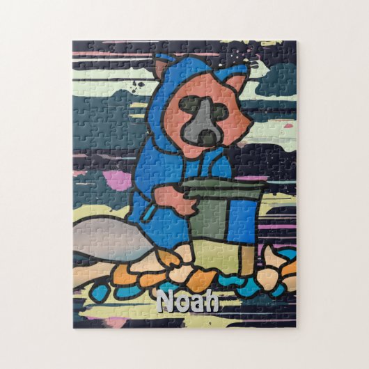 通りのタヌキがゴミ箱を探検 | おもしろい ジグソーパズル (縦)