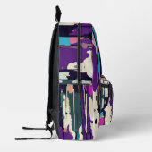 通りのタヌキがゴミ箱を探検 | おもしろい プリントバックパック (左)