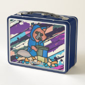 通りのタヌキがゴミ箱を探検 | おもしろい メタルランチボックス (裏面)