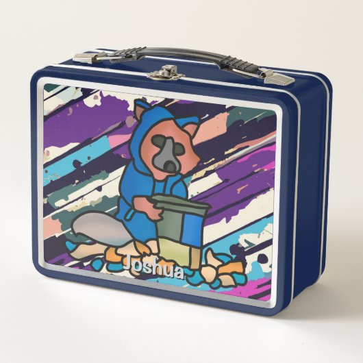 通りのタヌキがゴミ箱を探検 | おもしろい メタルランチボックス (正面)