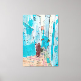 通りのチェフチャウエンモロッコ紙コラージスケッチ キャンバスプリント