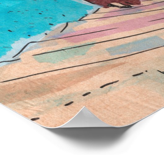 通りのチェフチャウエンモロッコ紙コラージスケッチ ポスター (角)