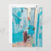 通りのチェフチャウエンモロッコ紙コラージスケッチ ポストカード (正面/裏面)